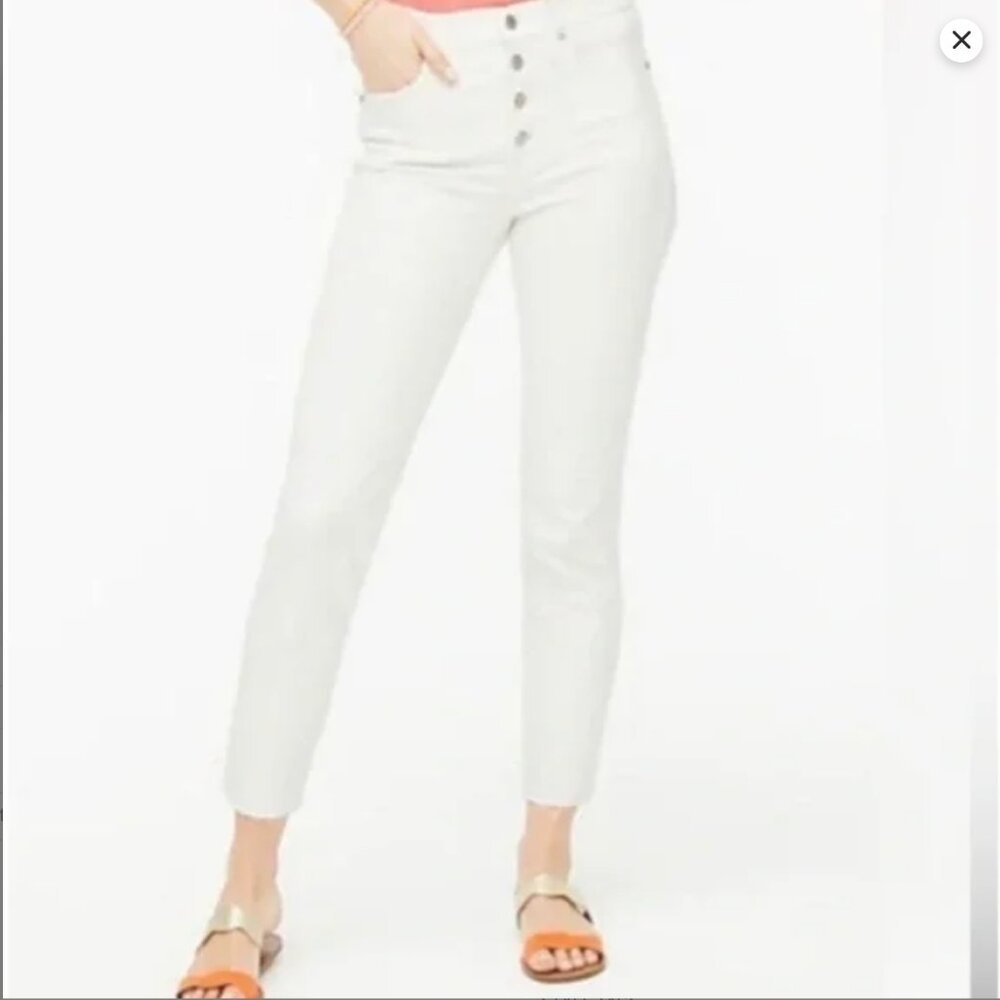 J Crew High Rise Vintage Straight Raw Hem Winter White Jeans